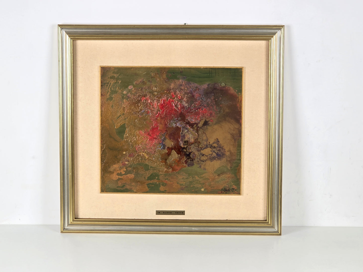 VINTAGE KUNST Abstraktes Gemälde "La buona terra" Signiert Rahmen Arcuati XXL