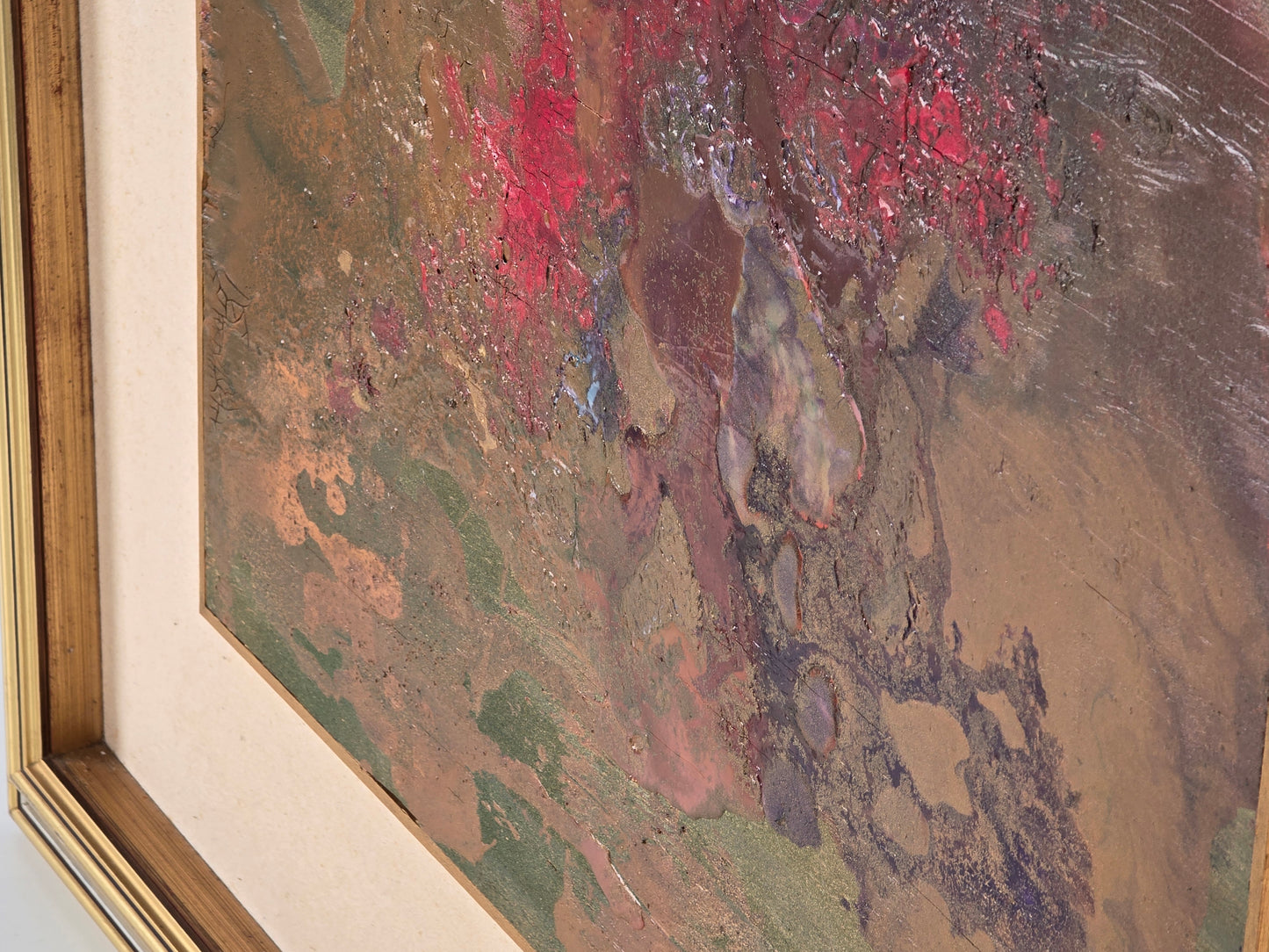 VINTAGE KUNST Abstraktes Gemälde "La buona terra" Signiert Rahmen Arcuati XXL