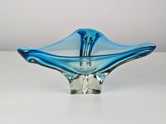 MURANO GLASSCHALE Vintage Sommerso Design Schale Blau Glasobjekt 60er Jahre