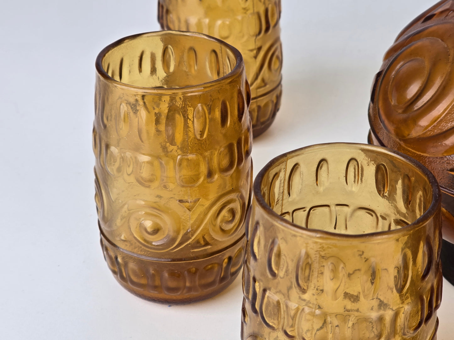 VINTAGE GLAS-SET Amber Krug 6 Gläser Italien 70er Jahre Design Retro