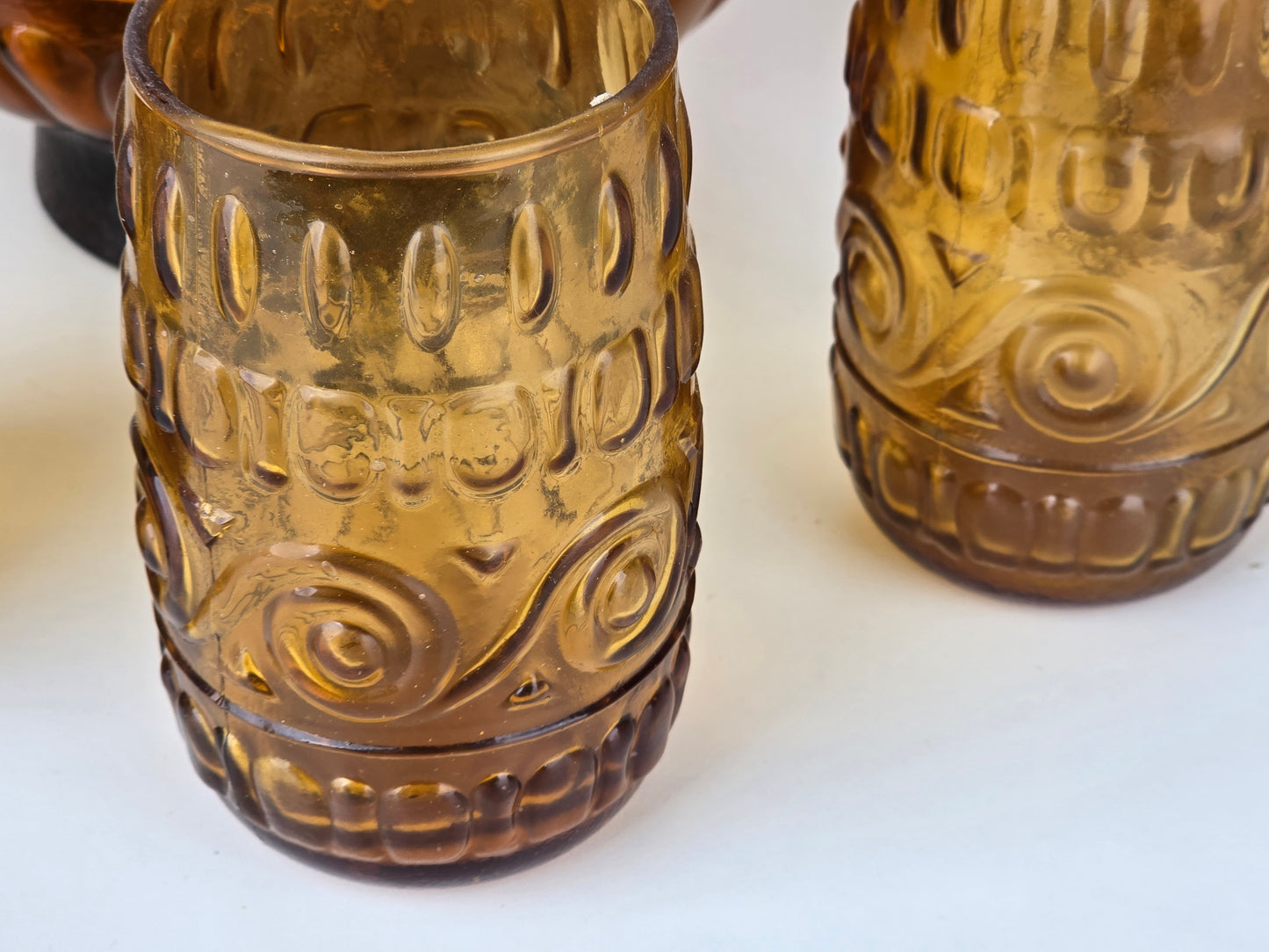 VINTAGE GLAS-SET Amber Krug 6 Gläser Italien 70er Jahre Design Retro