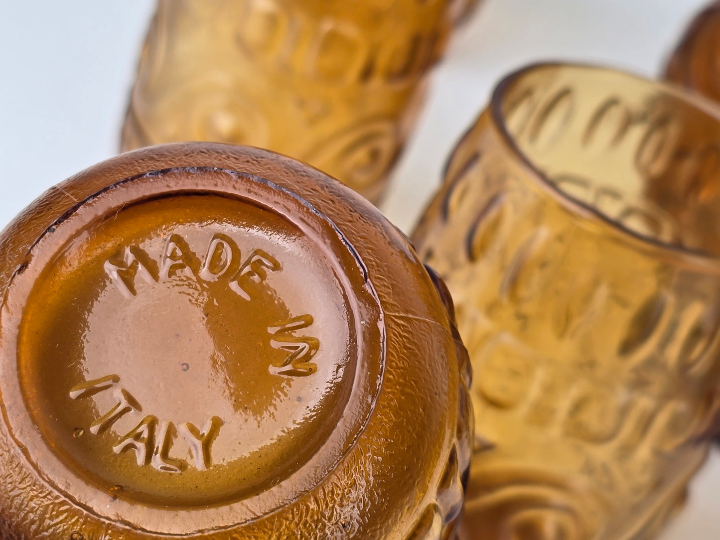 VINTAGE GLAS-SET Amber Krug 6 Gläser Italien 70er Jahre Design Retro