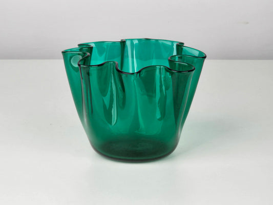 VENINI MURANO Schale Fazzoletto Bianconi Glas Grün Vintage Italinienisch 50er