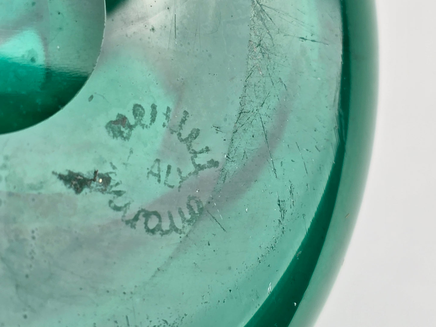 VENINI MURANO Schale Fazzoletto Bianconi Glas Grün Vintage Italinienisch 50er