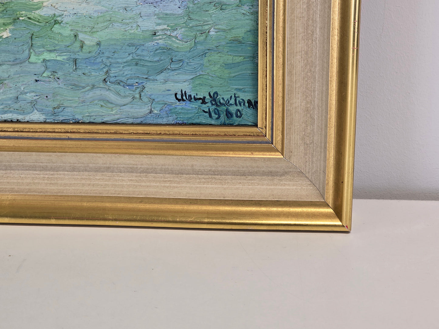 HANS LUCKAS Ölgemälde Impressionismus Paris Brücke Boot Rahmen Antik 1960