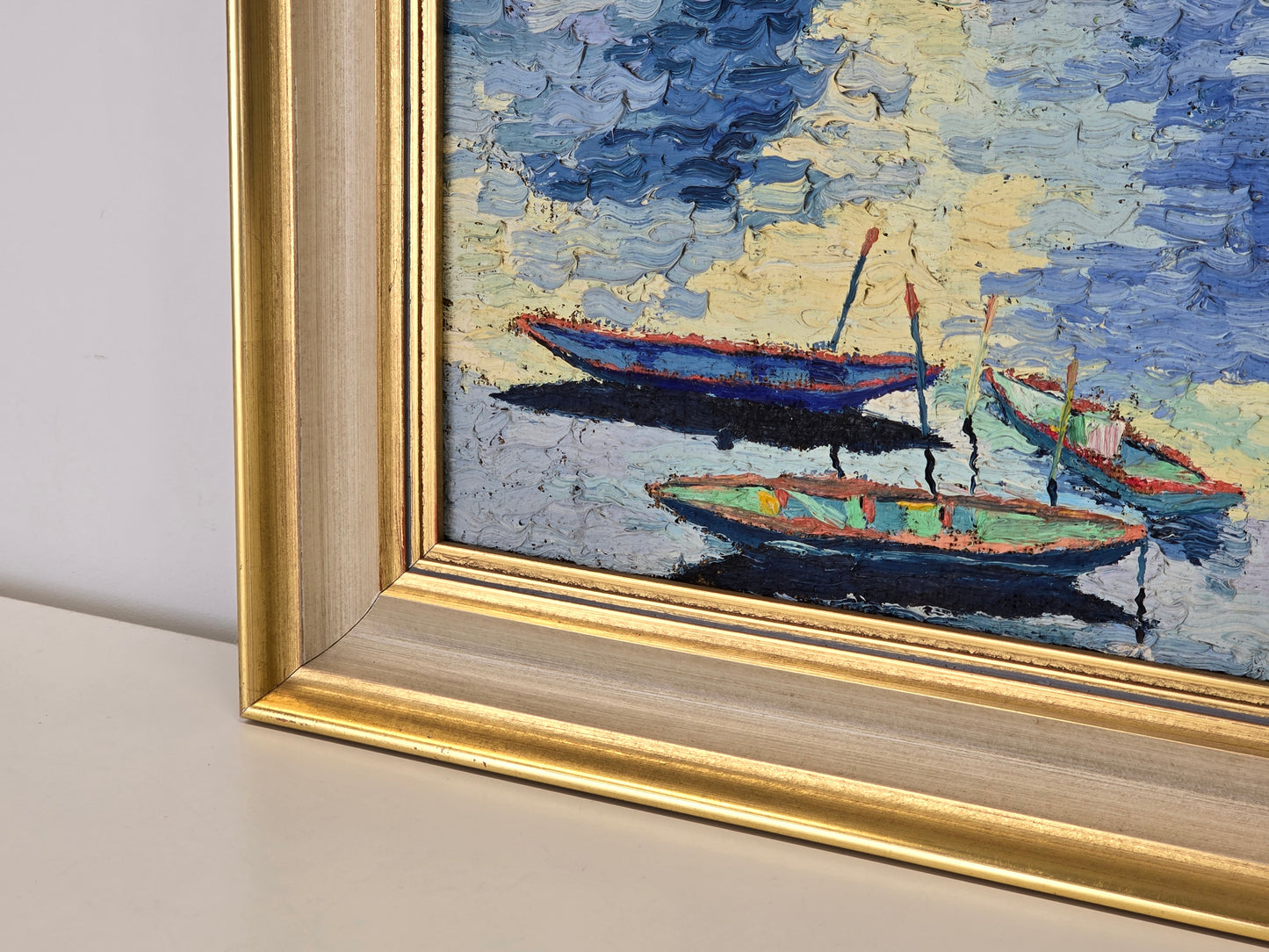 HANS LUCKAS Ölgemälde Impressionismus Paris Brücke Boot Rahmen Antik 1960