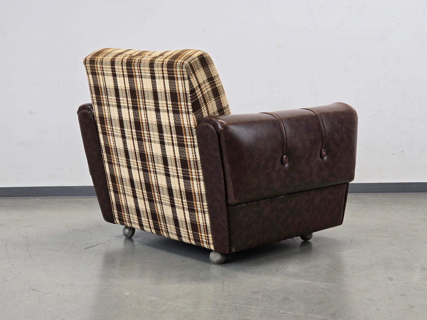 VINTAGE SESSEL Karo Design Clubsesel Retro 70er Jahre Mid Century Braun