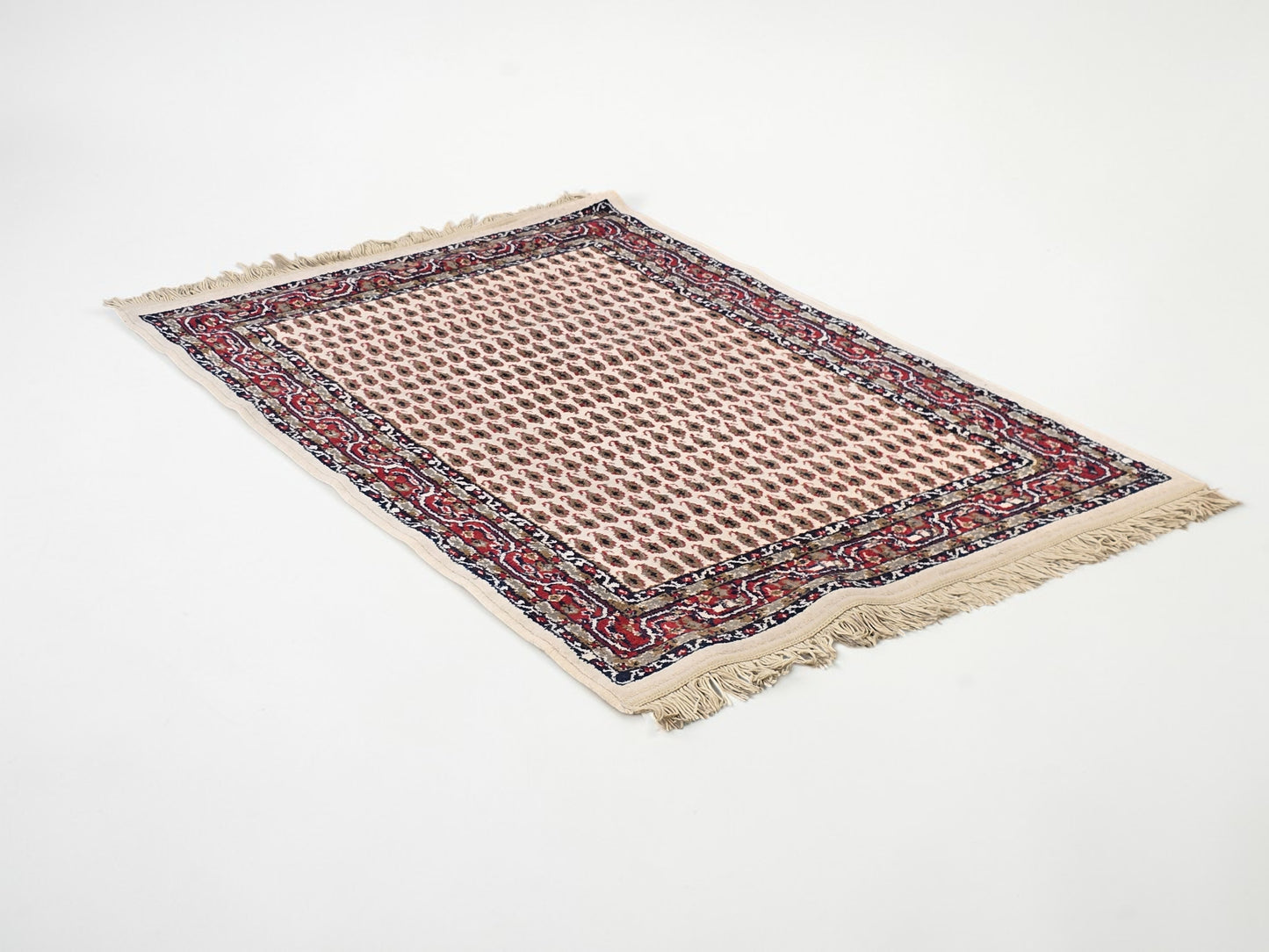 VINTAGE TEPPICH Orient-Stil Brücke 100x150 Creme Rot Blau Retro Boho