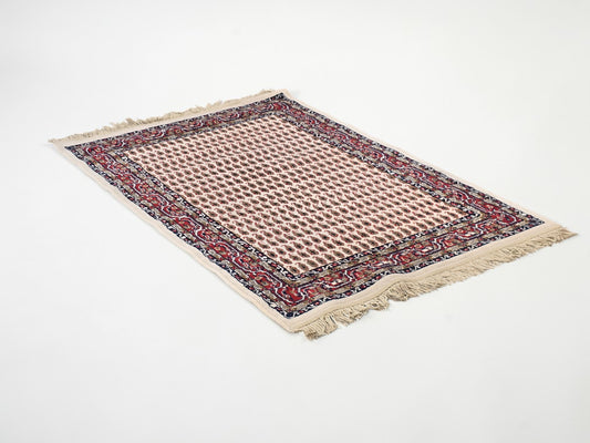 VINTAGE TEPPICH Orient-Stil Brücke 100x150 Creme Rot Blau Retro Boho