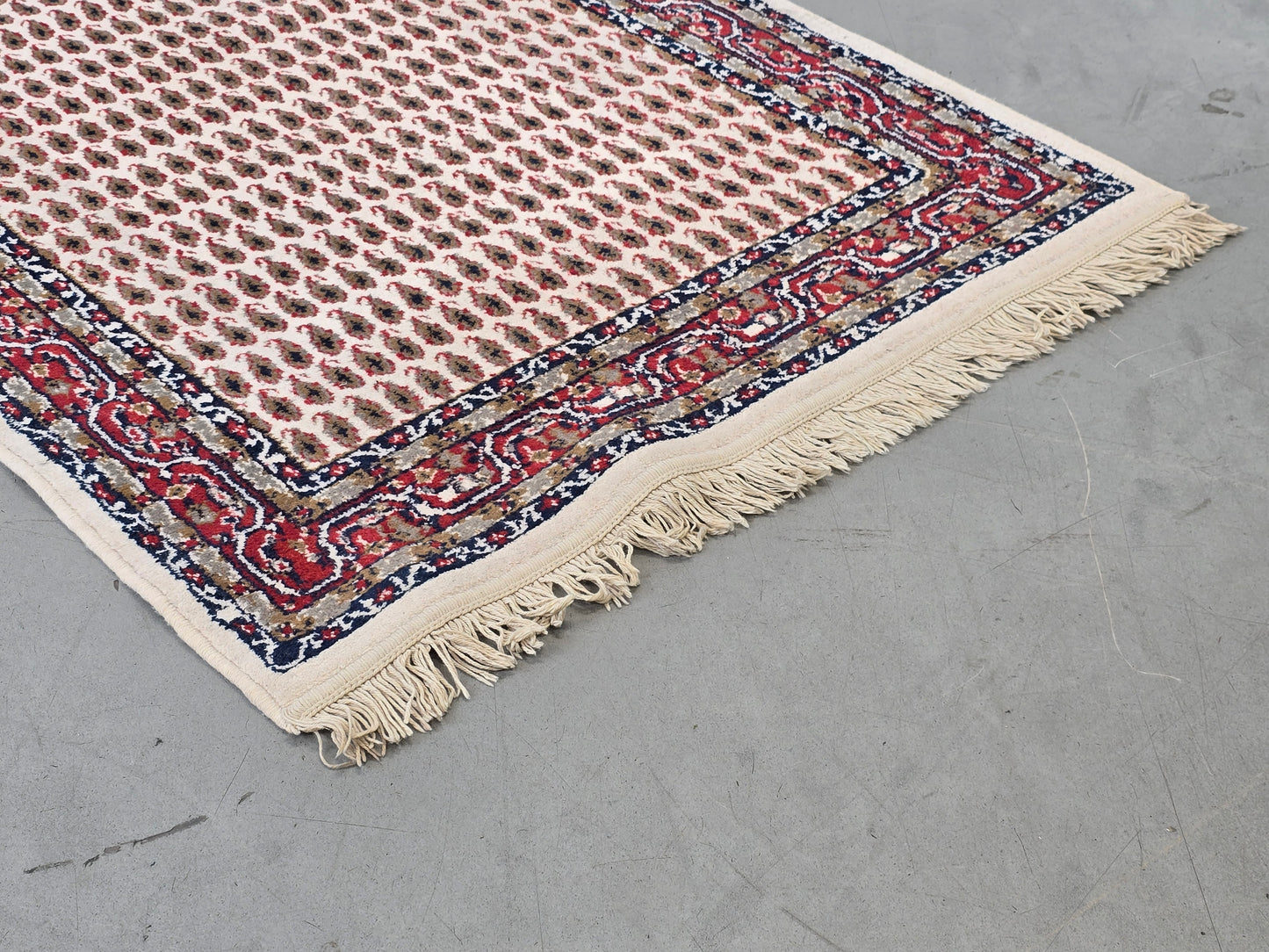 VINTAGE TEPPICH Orient-Stil Brücke 100x150 Creme Rot Blau Retro Boho