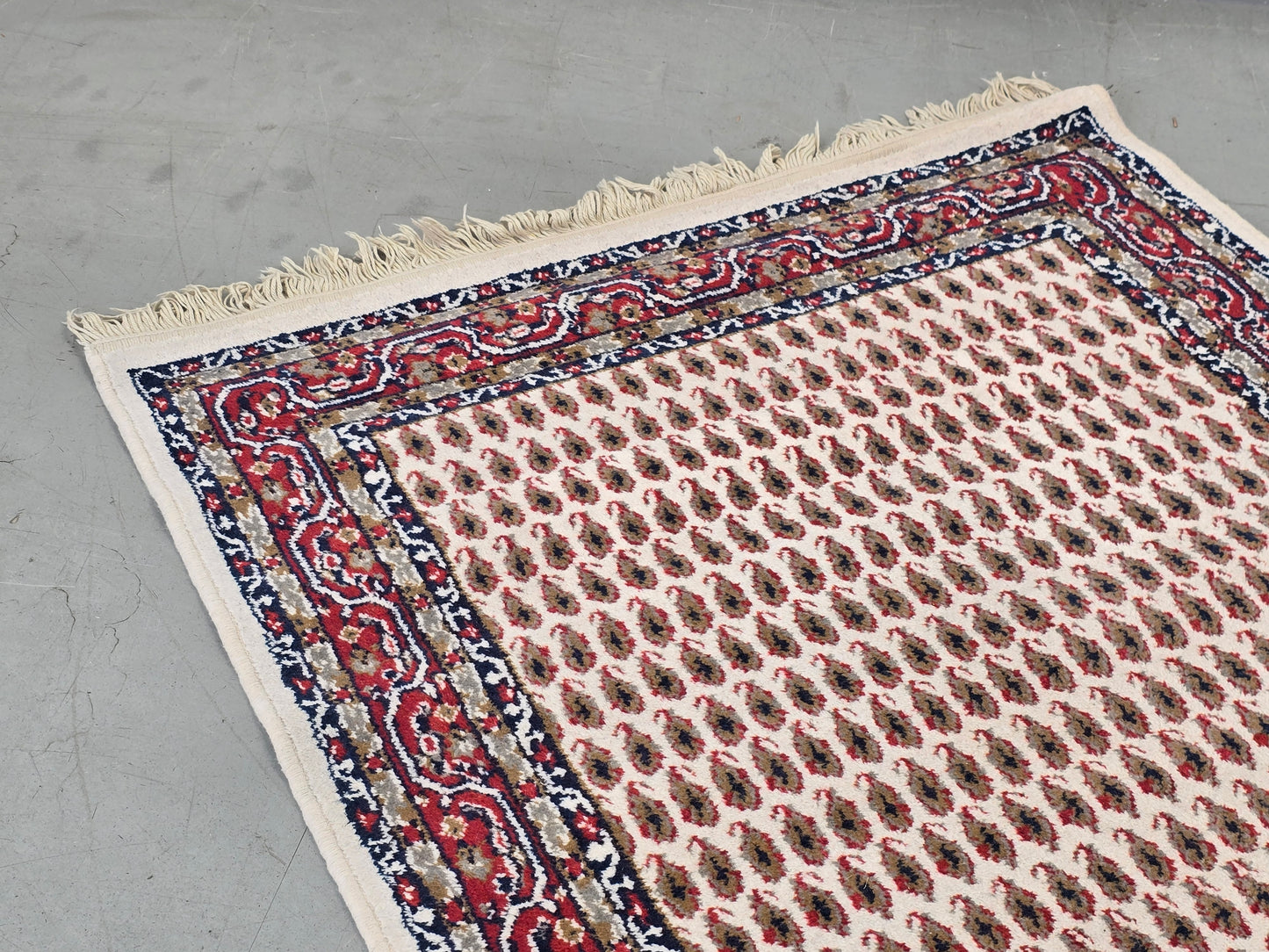 VINTAGE TEPPICH Orient-Stil Brücke 100x150 Creme Rot Blau Retro Boho