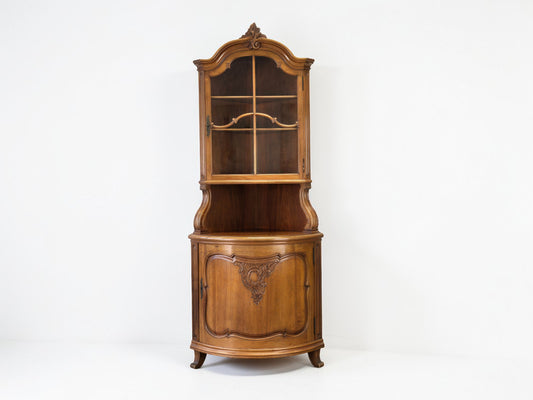 ANTIKER ECKSCHRANK Barock Vitrine Nussbaum Louis XV Schrank Vintage