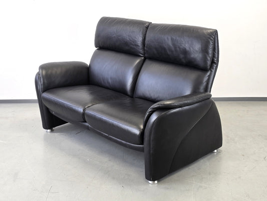 W.SCHILLIG LEDERSOFA Schwarz 2-Sitzer Designer Couch Leder Top Zustand AY4