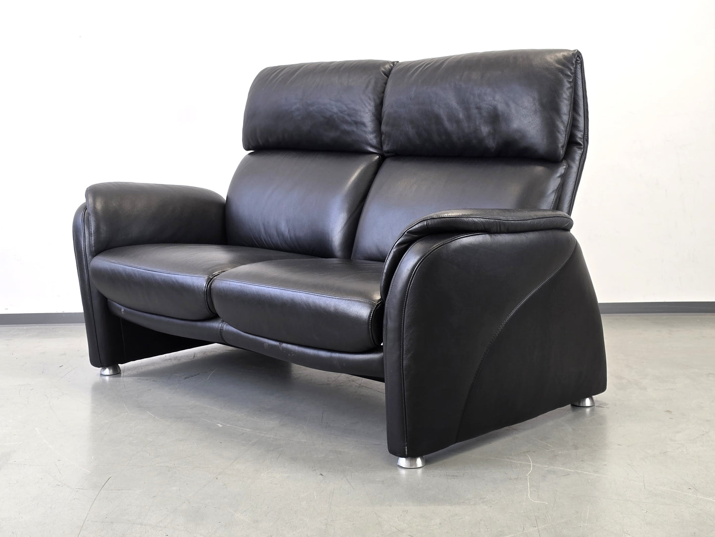 W.SCHILLIG LEDERSOFA Schwarz 2-Sitzer Designer Couch Leder Top Zustand AY4