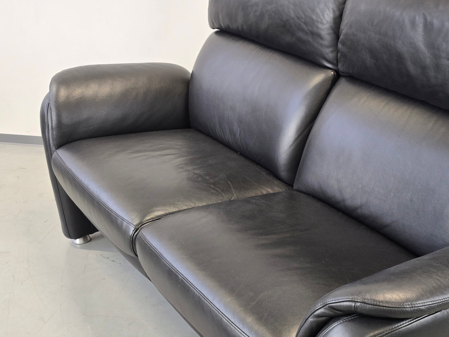 W.SCHILLIG LEDERSOFA Schwarz 2-Sitzer Designer Couch Leder Top Zustand AY4