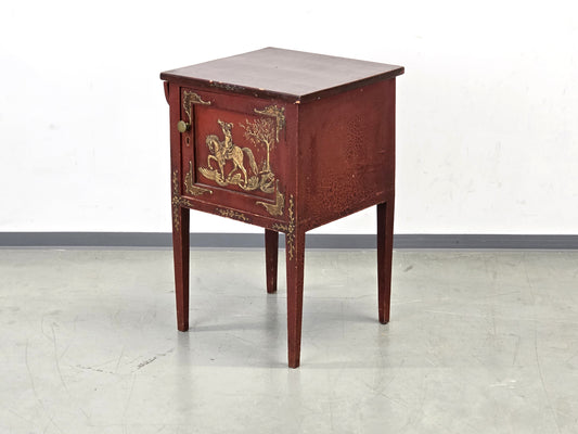 VINTAGE NACHTTISCH Beistelltisch Rot Gold Chinoiserie Antik Schränkchen Kommode