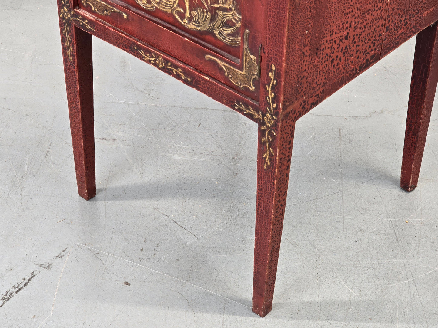 VINTAGE NACHTTISCH Beistelltisch Rot Gold Chinoiserie Antik Schränkchen Kommode