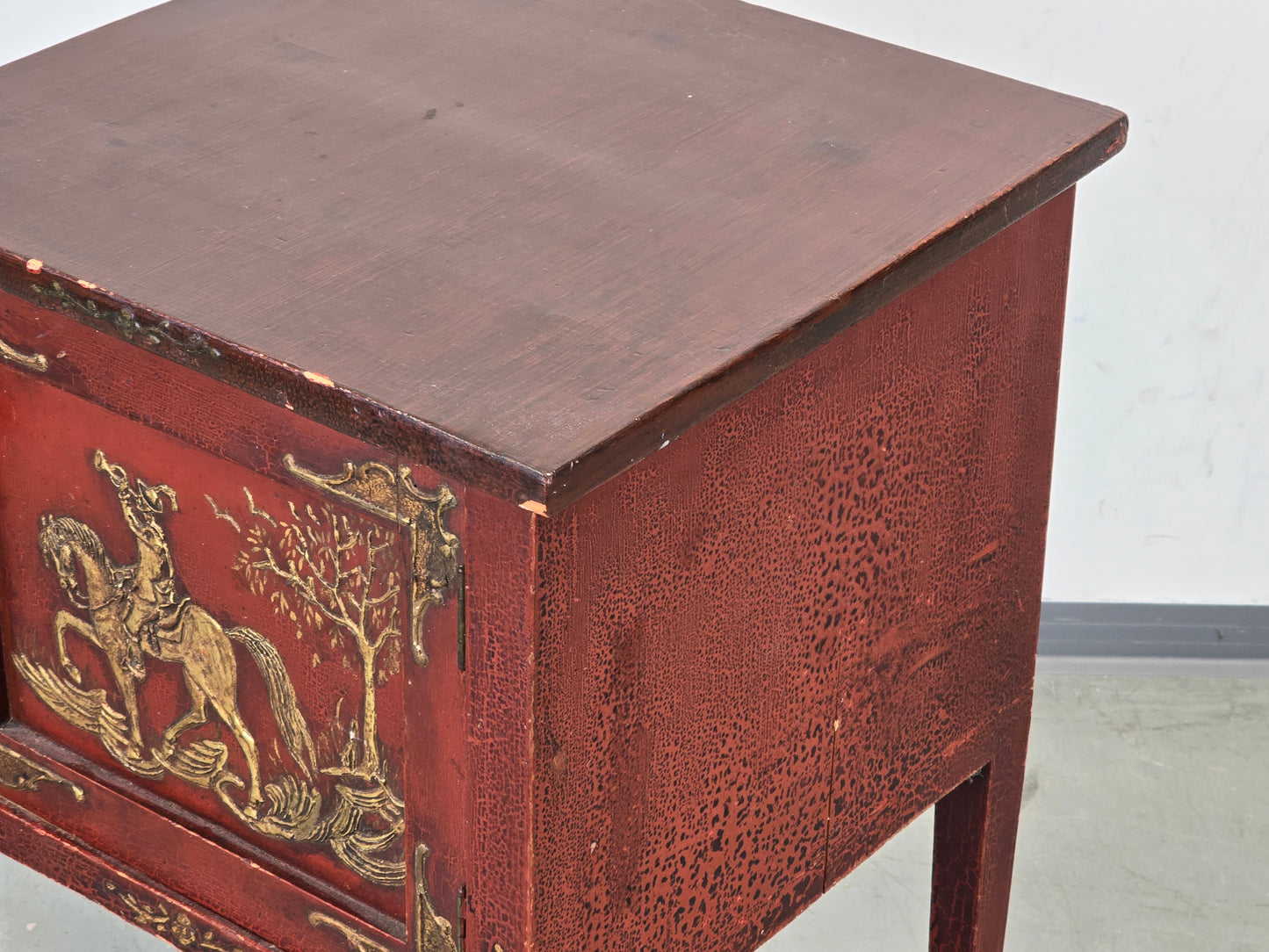 VINTAGE NACHTTISCH Beistelltisch Rot Gold Chinoiserie Antik Schränkchen Kommode