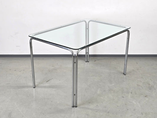 DESIGNER TISCH Glas Chrom Doppelrohr Mid Century Modern Bauhaus Stil
