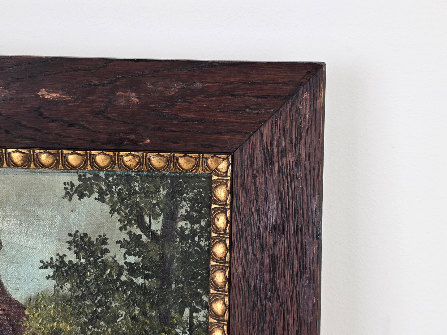 ERNST LEONHARDT Ölgemälde Landschaft Herbst Turm Haus Bach Antik Rahmen signiert