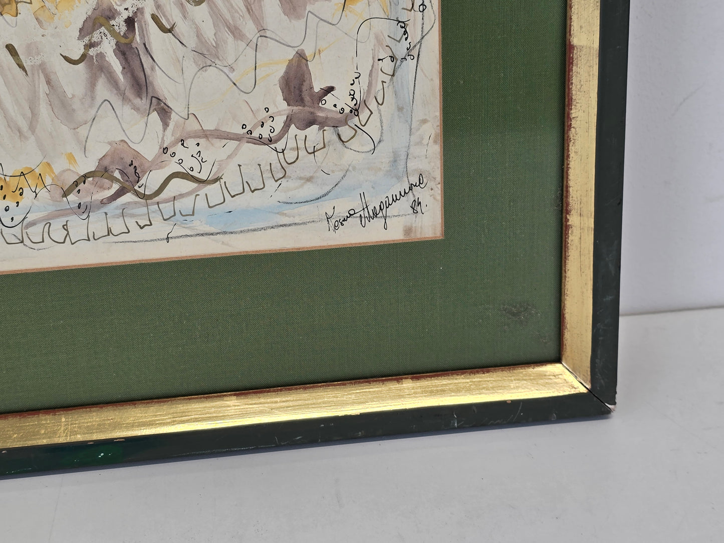 VIONA VIEGENER Original Aquarell 1984 Gemälde Bild gerahmt Kunst Mädchen Vintage