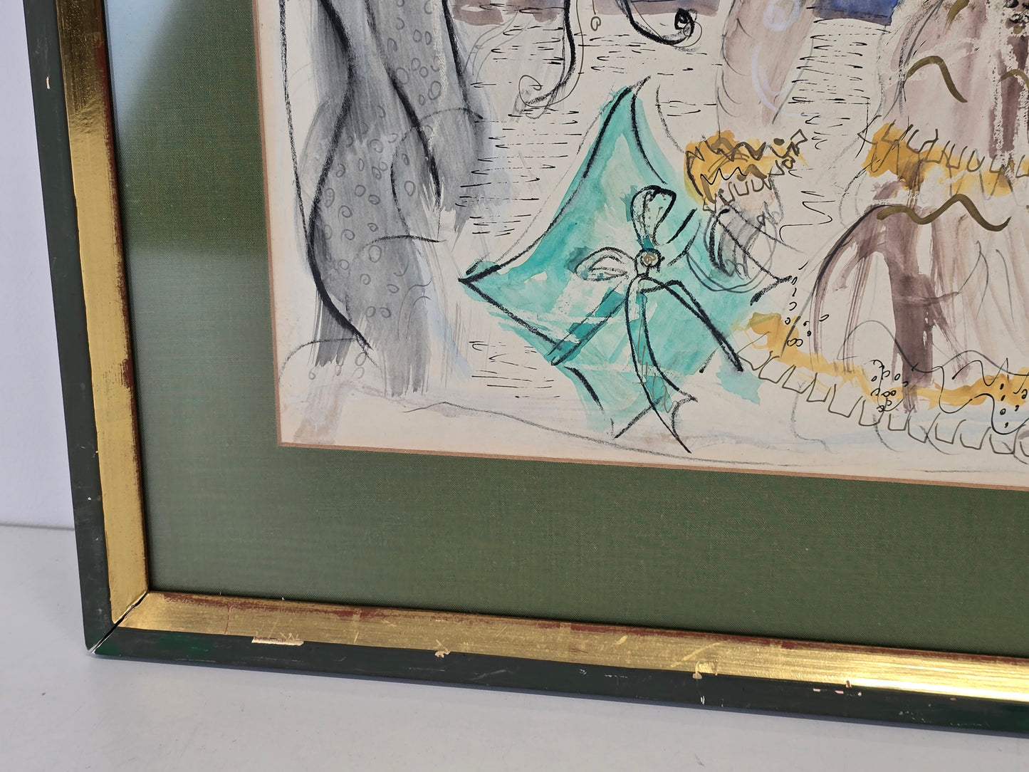 VIONA VIEGENER Original Aquarell 1984 Gemälde Bild gerahmt Kunst Mädchen Vintage