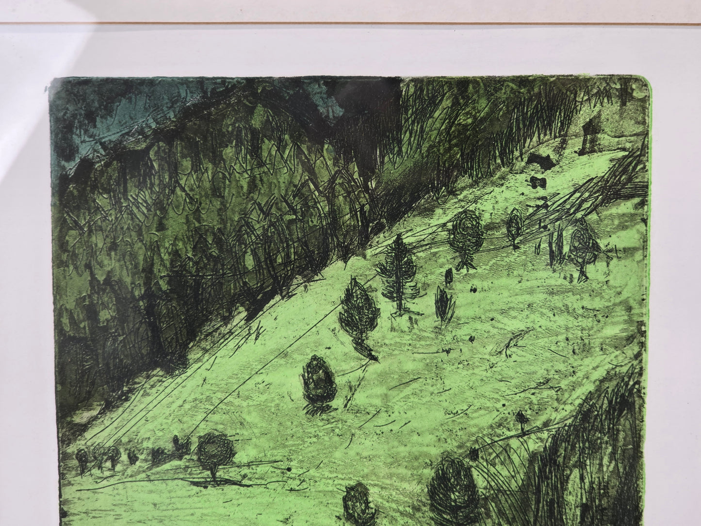 GURAM NIGURADZE Radierung Landschaft A/P Signiert Grafik Kunst Grün Gerahmt