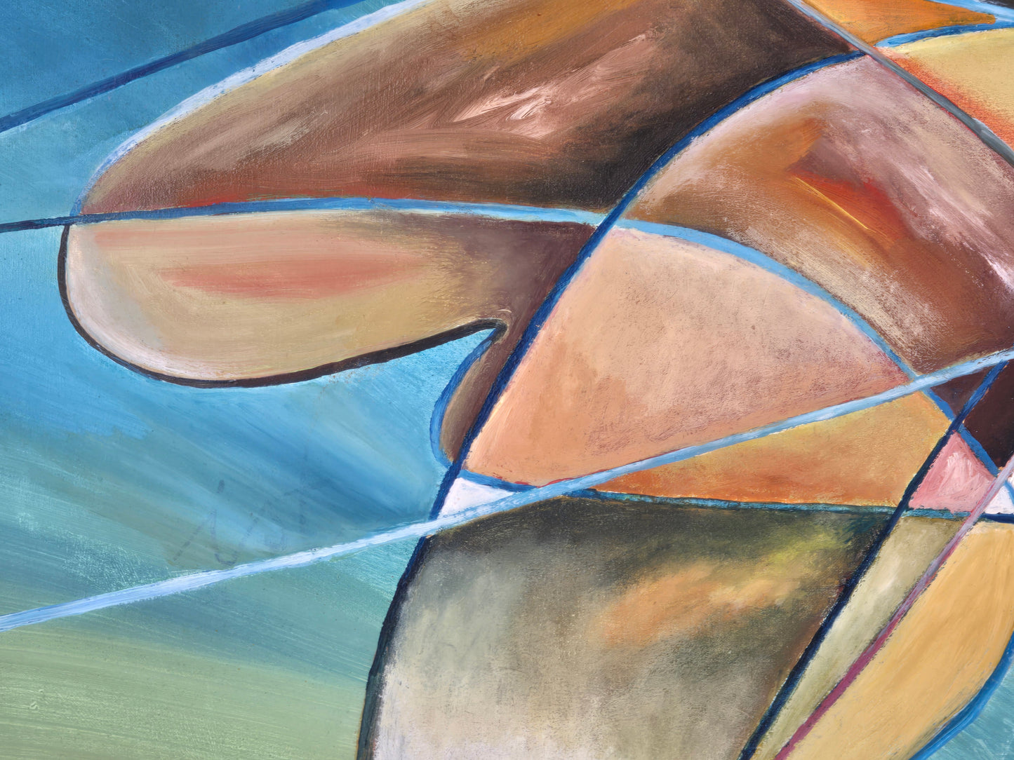 E. KELLER Abstraktes Gemälde 1989 Modern Art Vintage Ölbild Gerahmt Blau