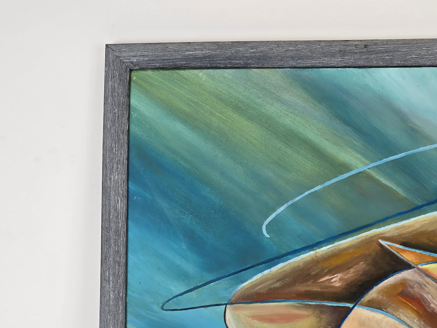 E. KELLER Abstraktes Gemälde 1989 Modern Art Vintage Ölbild Gerahmt Blau