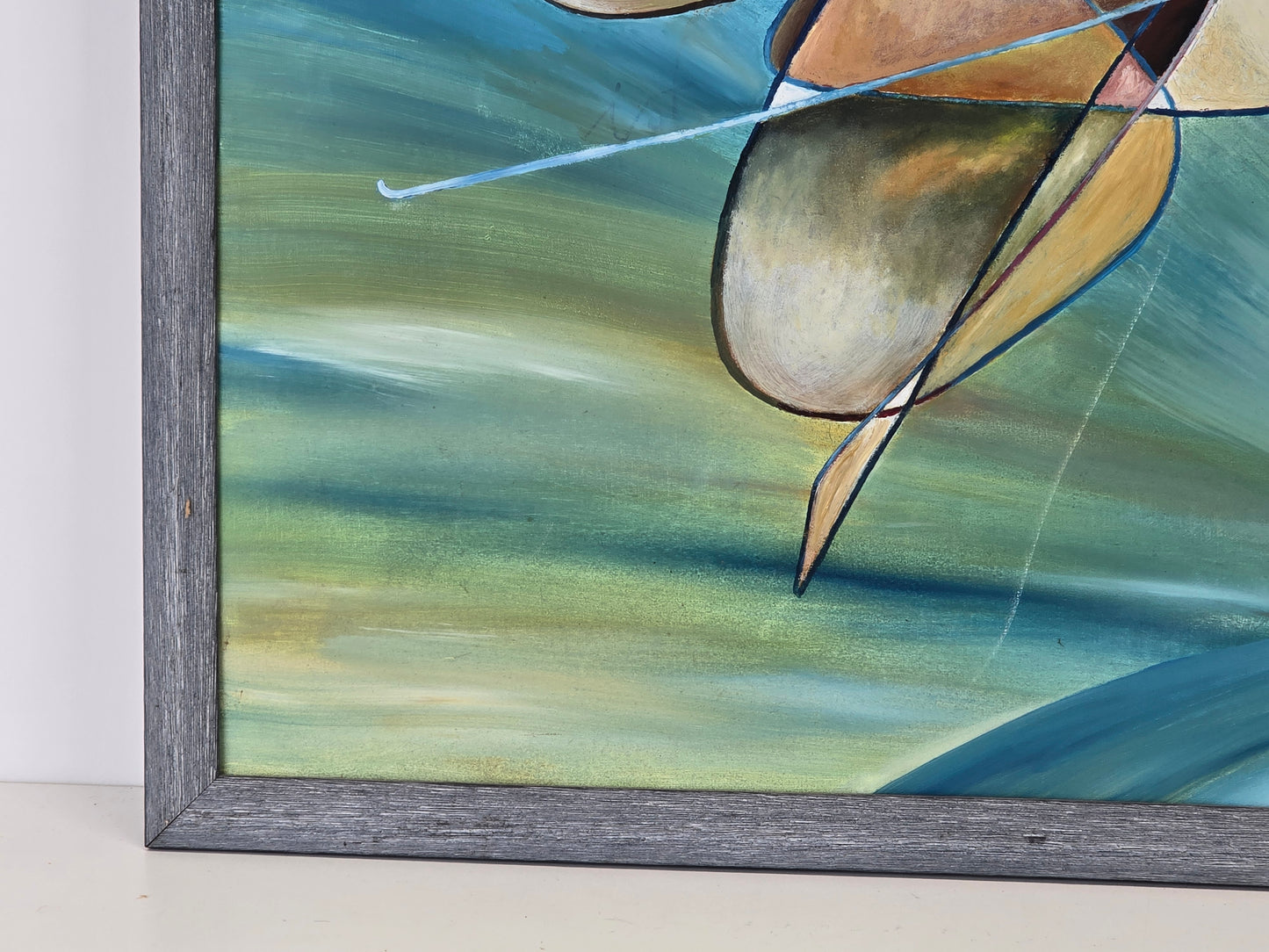 E. KELLER Abstraktes Gemälde 1989 Modern Art Vintage Ölbild Gerahmt Blau