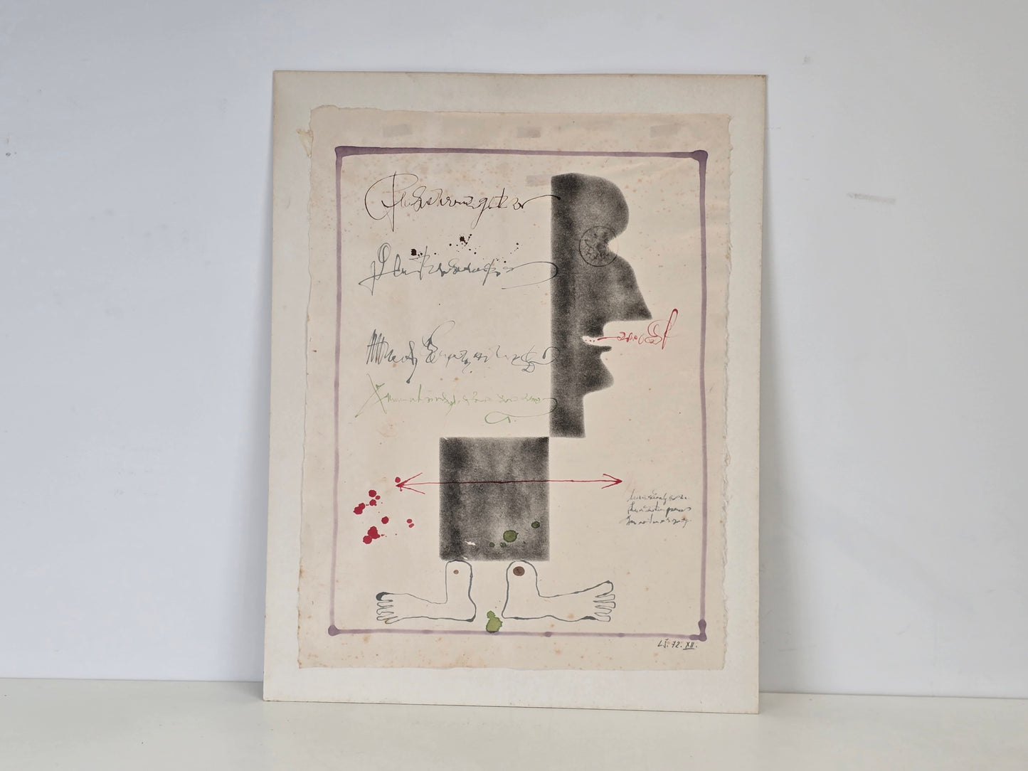 LUBOMÍR ŠTEFFEK Mischtechnik 1972 Surrealismus Grafik Original Kunst Tschechien