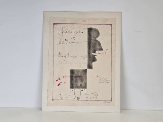 LUBOMÍR ŠTEFFEK Mischtechnik 1972 Surrealismus Grafik Original Kunst Tschechien