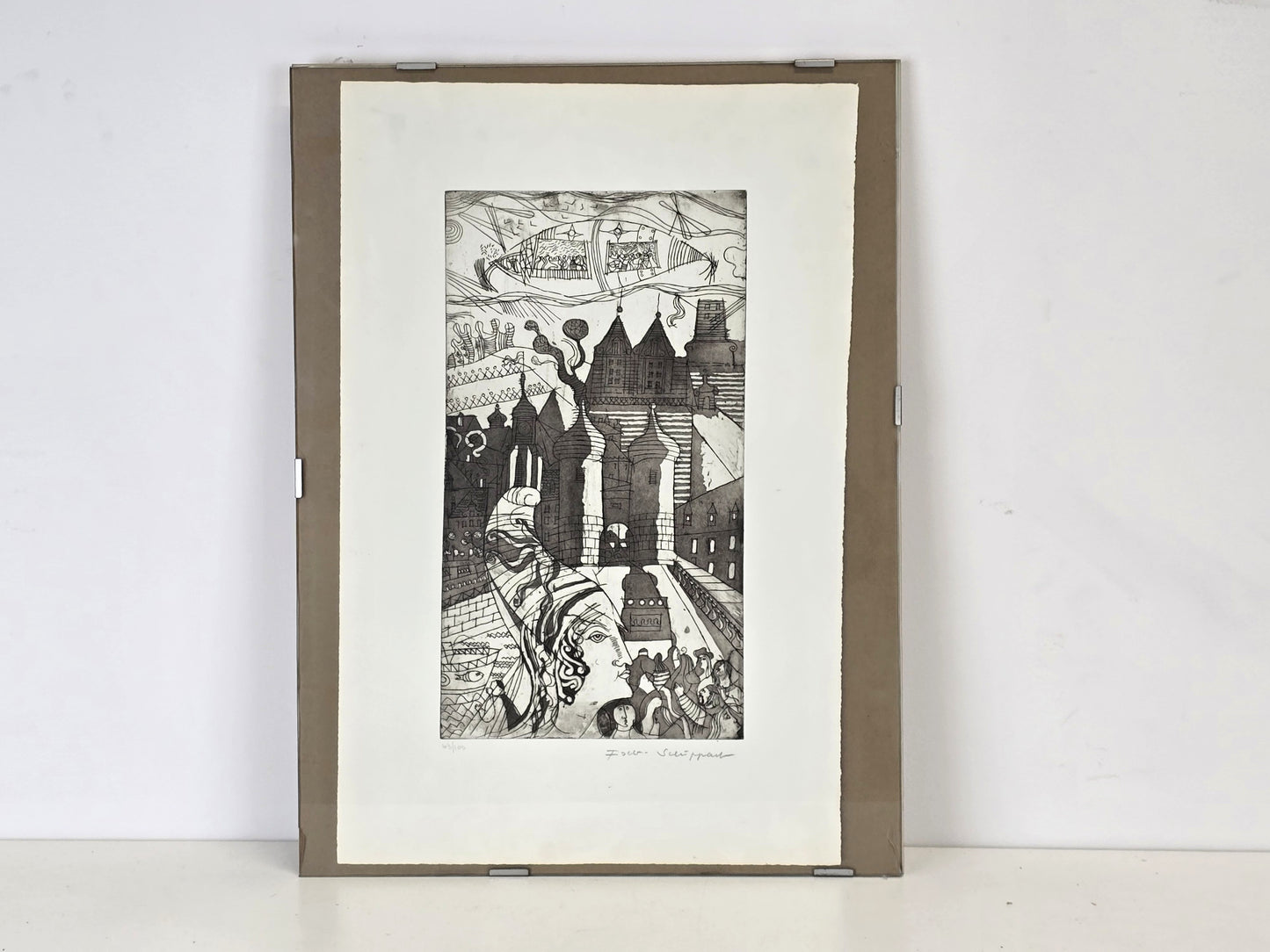 EBERHARD SCHIPPAN Radierung Grafik signiert Limitiert Kunst Bild antik Zeppelin