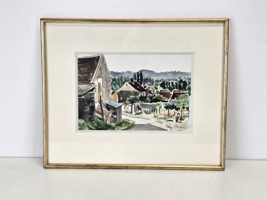 GEORGES PACOUIL Aquarell Crécy-la-Chapelle Frankreich Original Rahmen Signiert