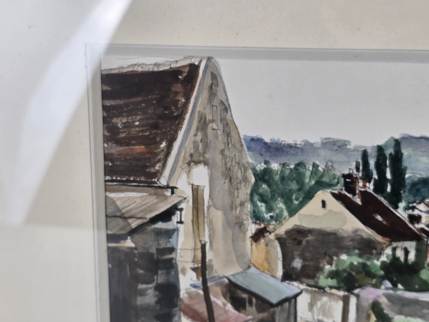 GEORGES PACOUIL Aquarell Crécy-la-Chapelle Frankreich Original Rahmen Signiert