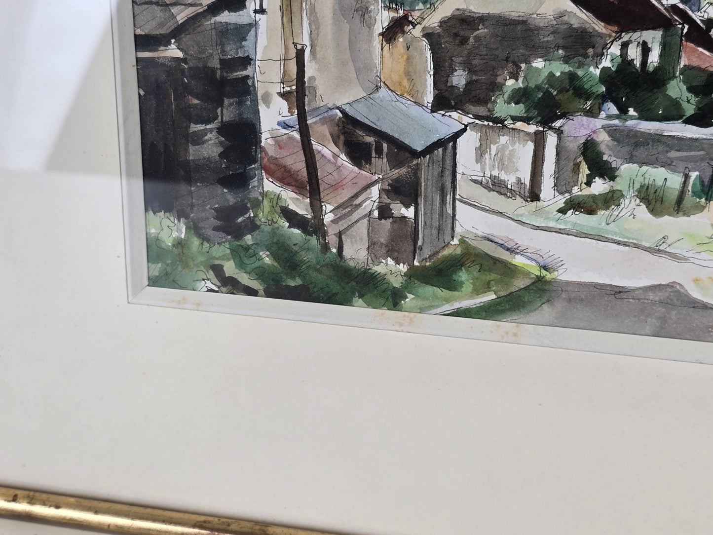 GEORGES PACOUIL Aquarell Crécy-la-Chapelle Frankreich Original Rahmen Signiert