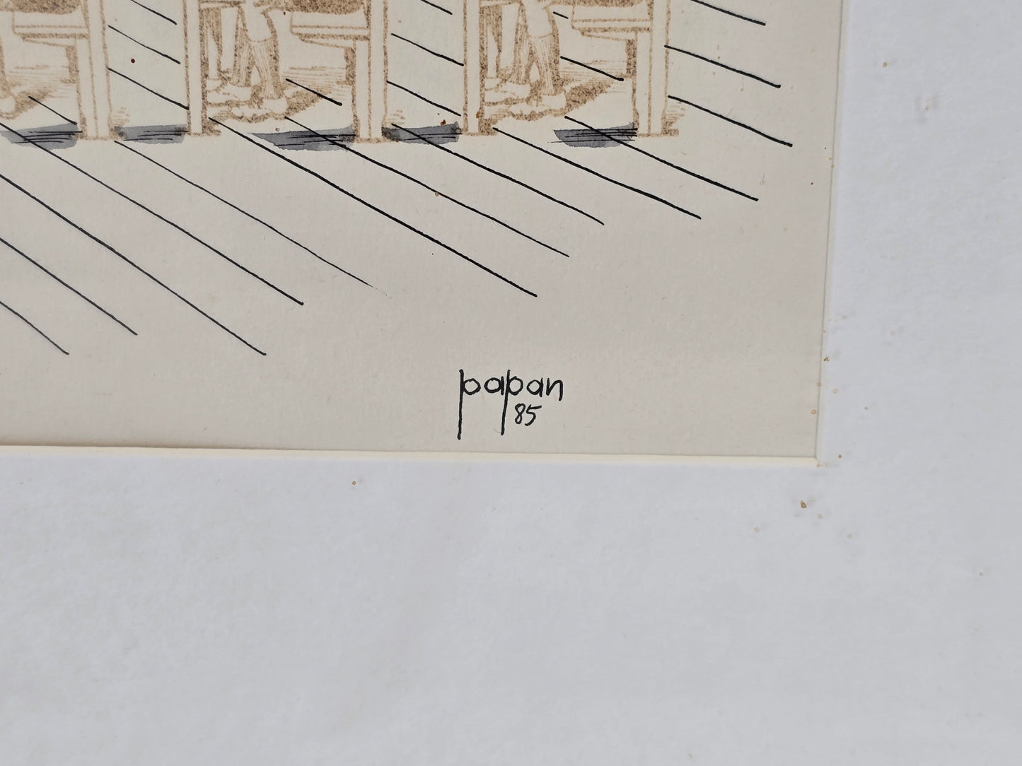 PAPAN MANFRED Original Karikatur 1985 Zeichnung signiert Schule Kunst Satire