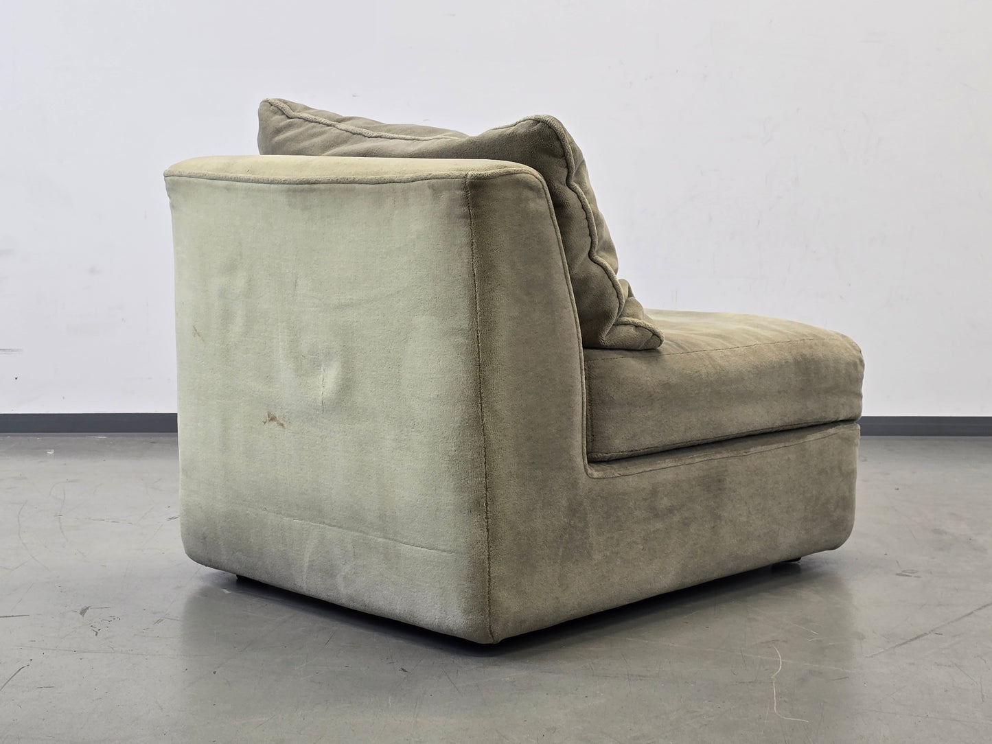 MUSTERRING SESSEL Vintage Sofa Modul Lounge Samt Retro 70er Jahre Beige Sand