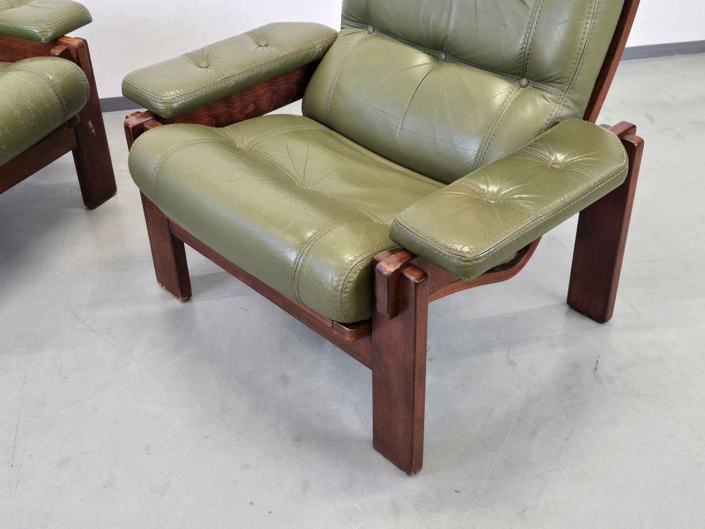 MID CENTURY SESSEL vintage danish Leder Grün Mid Dänisches Design Teak