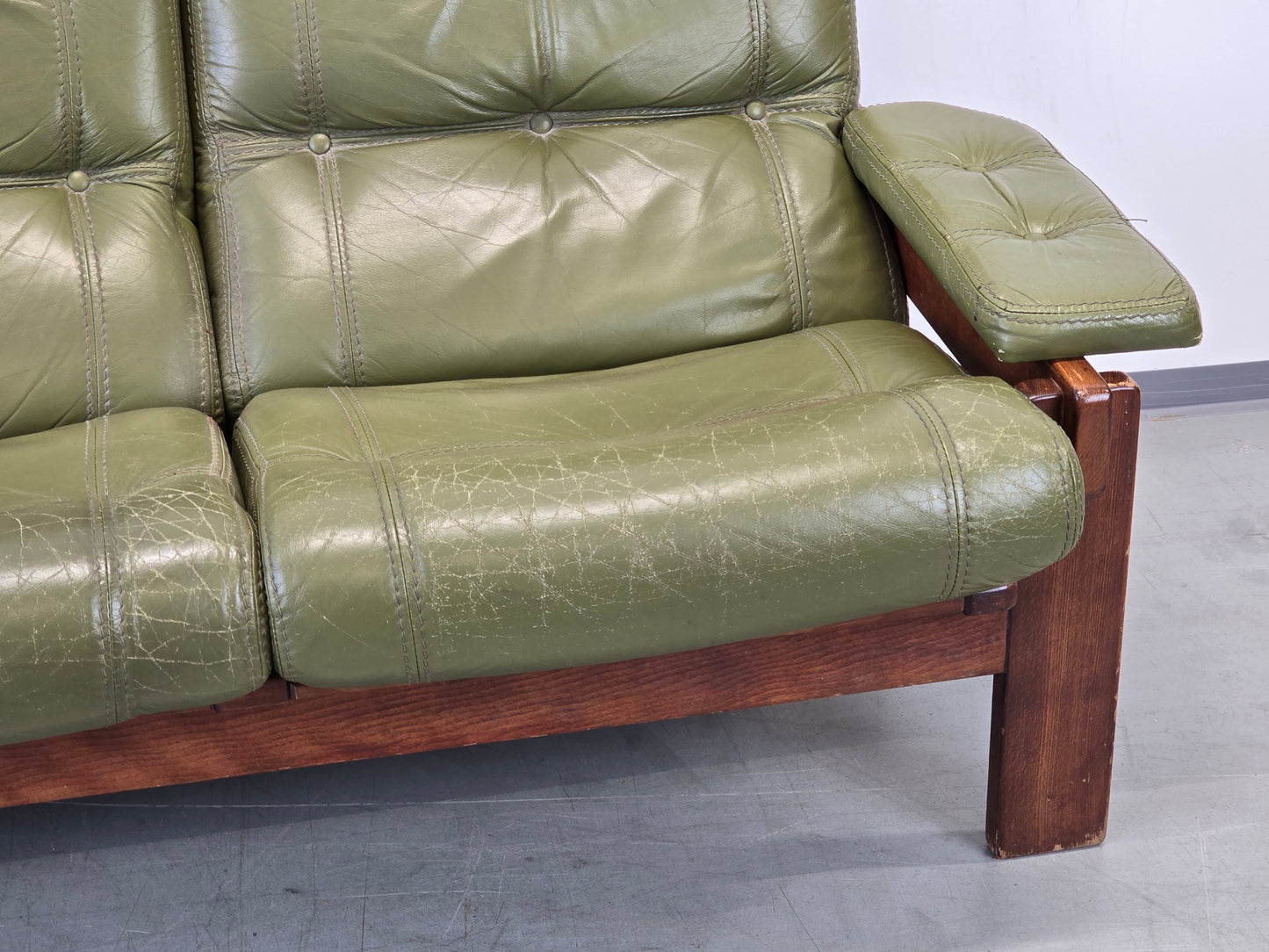 VINTAGE SOFA Leder Grün Mid Century Dänisches Design 3-Sitzer