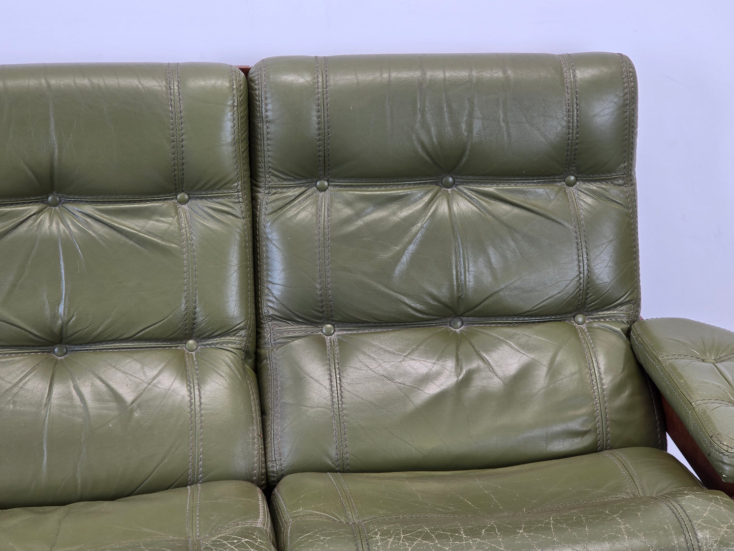 VINTAGE SOFA Leder Grün Mid Century Dänisches Design 3-Sitzer