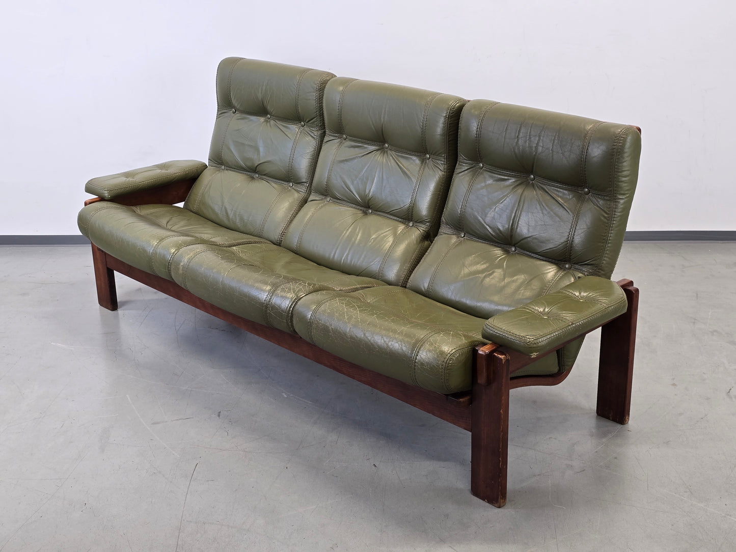 VINTAGE SOFA Leder Grün Mid Century Dänisches Design 3-Sitzer