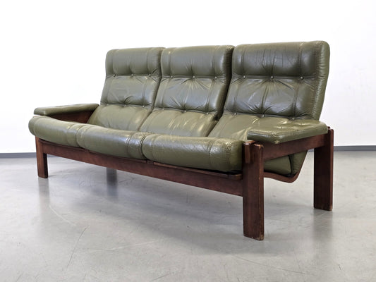 VINTAGE SOFA Leder Grün Mid Century Dänisches Design 3-Sitzer