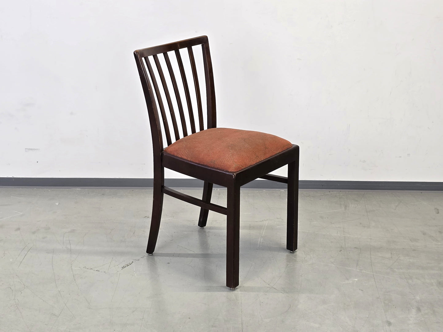 VINTAGE STUHL 1960er Holzstuhl Esszimmerstuhl Mid-Century Retro Braun Rot Stoff