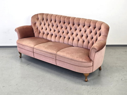 VINTAGE SOFA Samt Rosa 3-Sitzer Mid Century 50er 60er Jahre Design Retro Couch