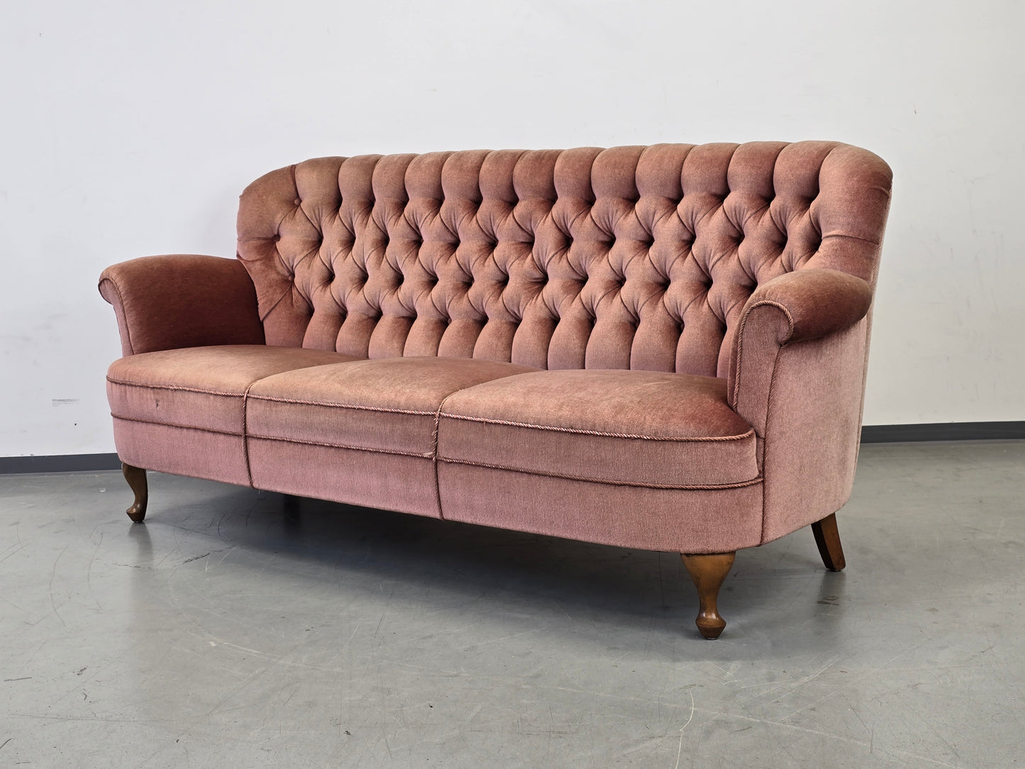 VINTAGE SOFA Samt Rosa 3-Sitzer Mid Century 50er 60er Jahre Design Retro Couch