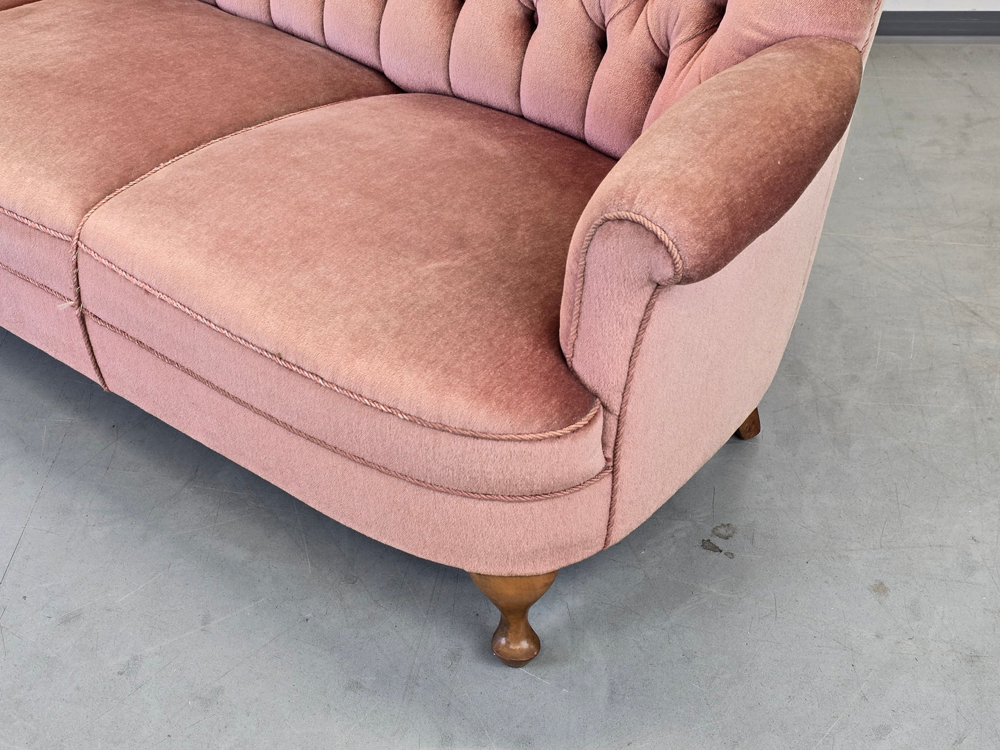 VINTAGE SOFA Samt Rosa 3-Sitzer Mid Century 50er 60er Jahre Design Retro Couch