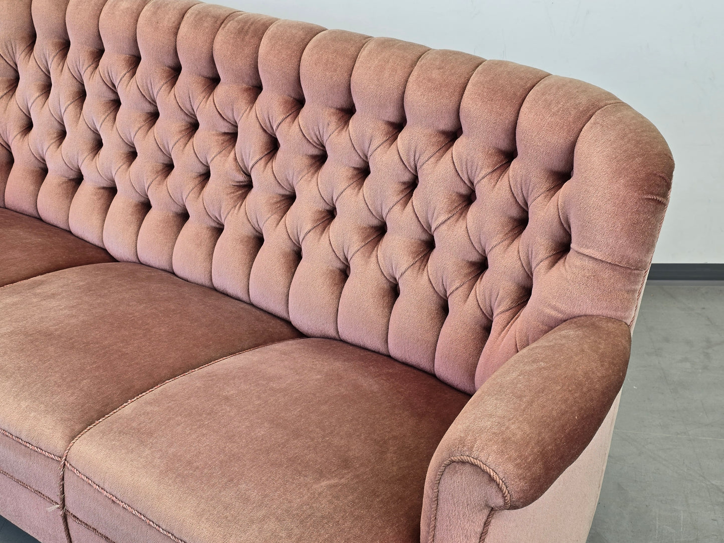 VINTAGE SOFA Samt Rosa 3-Sitzer Mid Century 50er 60er Jahre Design Retro Couch