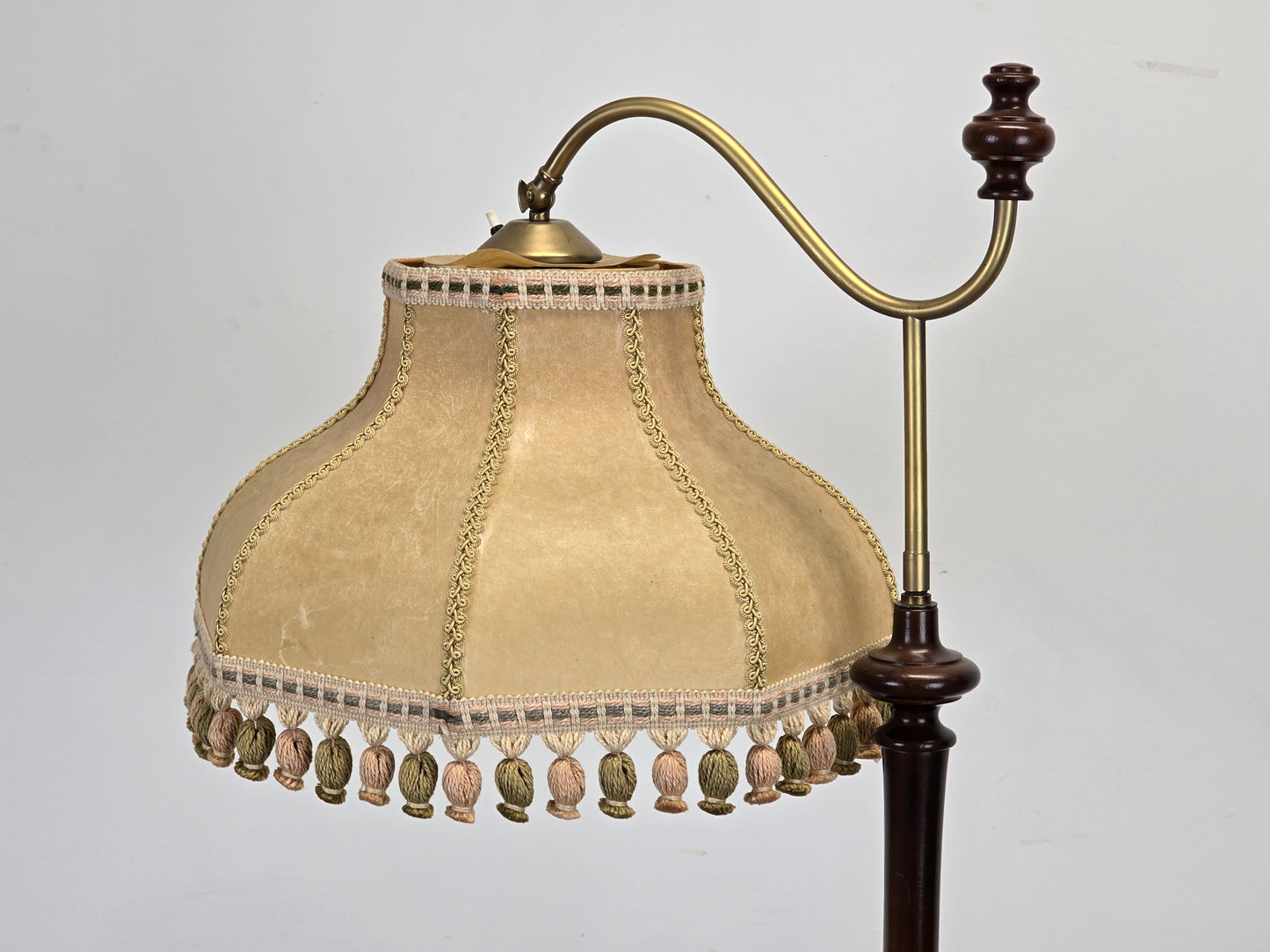 STEHLAMPE VINTAGE Holz Messing Stehleuchte Lampe Fransen Schirm Antik Retro