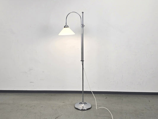 BERLINER MESSING Stehlampe Chrom Opalglas Bauhaus Klassiker Stehleuchte